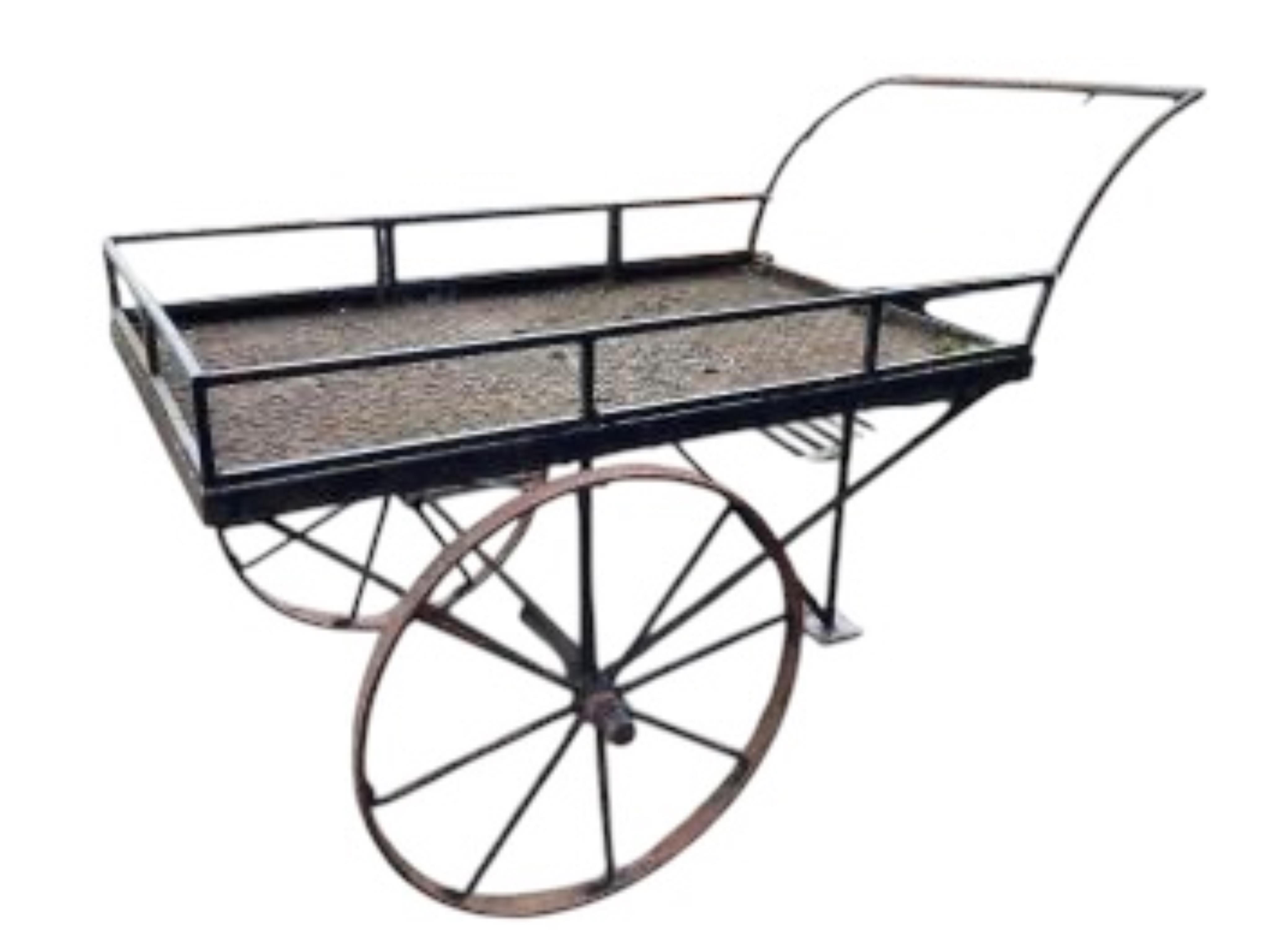 A wrought iron garden barrow, width 76cm, length 152cm, height 106cm